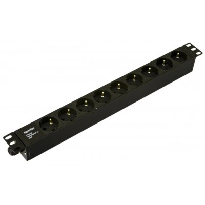 Hyperline SHE19-9SH-CB Блок розеток для 19 шкафов, горизонтальный, 9 розеток Schuko, без кабеля питания, клеммная колодка 16A, 250В, 482.6x44.4x44.4мм (ШхГхВ), корпус алюминий, черный Hyperline SHE19-9SH-CB Блок розеток для 19 шкафов, горизонтальный, 9 розеток Schuko, без кабеля питания, клеммная колодка 16A, 250В, 482.6x44.4x44.4мм (ШхГхВ), корпус алюминий, черный
