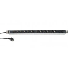 Hyperline SHT-12SH-2IEC-2.5EU Блок розеток, вертикальный, 12 розеток Schuko, 2 розетки IEC320 C13, кабель питания 2.5м (3х1.5мм2) с вилкой Schuko 16A, 250В, 750x44.4x44.4мм (ДхШхВ), корпус алюминий