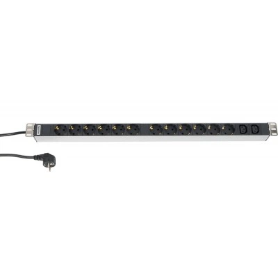 Hyperline SHT-12SH-2IEC-2.5EU Блок розеток, вертикальный, 12 розеток Schuko, 2 розетки IEC320 C13, кабель питания 2.5м (3х1.5мм2) с вилкой Schuko 16A, 250В, 750x44.4x44.4мм (ДхШхВ), корпус алюминий Hyperline SHT-12SH-2IEC-2.5EU Блок розеток, вертикальный, 12 розеток Schuko, 2 розетки IEC320 C13, кабель питания 2.5м (3х1.5мм2) с вилкой Schuko 16A, 250В, 750x44.4x44.4мм (ДхШхВ), корпус алюминий
