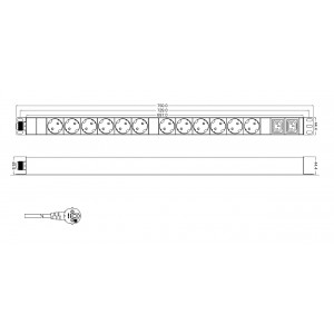 Hyperline SHT-12SH-2IEC-2.5EU Блок розеток, вертикальный, 12 розеток Schuko, 2 розетки IEC320 C13, кабель питания 2.5м (3х1.5мм2) с вилкой Schuko 16A, 250В, 750x44.4x44.4мм (ДхШхВ), корпус алюминий Hyperline SHT-12SH-2IEC-2.5EU Блок розеток, вертикальный, 12 розеток Schuko, 2 розетки IEC320 C13, кабель питания 2.5м (3х1.5мм2) с вилкой Schuko 16A, 250В, 750x44.4x44.4мм (ДхШхВ), корпус алюминий