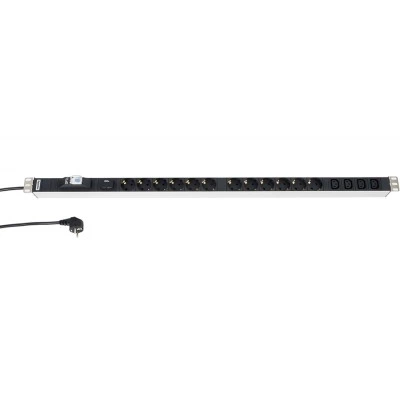 Hyperline SHT-12SH-4IEC-BF-2.5EU Блок розеток, вертикальный, 12 розеток Schuko, 4 розетки IEC320 C13, авт. выключатель, защита от перенапр.я (сменн. блок), кабель питания 2.5м (3х1.5мм2) с вилкой Schuko 16A, 250В, 1006x44.4x44.4мм (ДхШхВ), копрус алюминий Hyperline SHT-12SH-4IEC-BF-2.5EU Блок розеток, вертикальный, 12 розеток Schuko, 4 розетки IEC320 C13, авт. выключатель, защита от перенапр.я (сменн. блок), кабель питания 2.5м (3х1.5мм2) с вилкой Schuko 16A, 250В, 1006x44.4x44.4мм (ДхШхВ), копрус алюминий