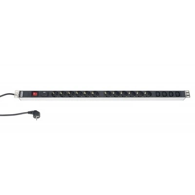 Hyperline SHT-12SH-4IEC-SF-2.5EU Блок розеток, вертикальный, 12 розеток Schuko, 4 розетки IEC320 C13, выкл. с подсветкой, защита от перенапр. (сменн. блок), кабель питания 2.5м (3х1.5мм2) с вилкой Schuko 16A, 250В, 944x44.4x44.4мм (ДхШхВ), копрус алюминий Hyperline SHT-12SH-4IEC-SF-2.5EU Блок розеток, вертикальный, 12 розеток Schuko, 4 розетки IEC320 C13, выкл. с подсветкой, защита от перенапр. (сменн. блок), кабель питания 2.5м (3х1.5мм2) с вилкой Schuko 16A, 250В, 944x44.4x44.4мм (ДхШхВ), копрус алюминий