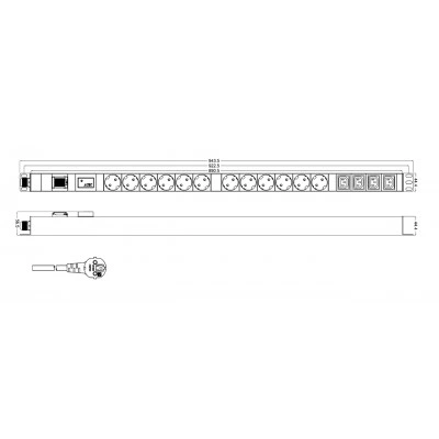 Hyperline SHT-12SH-4IEC-SF-2.5EU Блок розеток, вертикальный, 12 розеток Schuko, 4 розетки IEC320 C13, выкл. с подсветкой, защита от перенапр. (сменн. блок), кабель питания 2.5м (3х1.5мм2) с вилкой Schuko 16A, 250В, 944x44.4x44.4мм (ДхШхВ), копрус алюминий Hyperline SHT-12SH-4IEC-SF-2.5EU Блок розеток, вертикальный, 12 розеток Schuko, 4 розетки IEC320 C13, выкл. с подсветкой, защита от перенапр. (сменн. блок), кабель питания 2.5м (3х1.5мм2) с вилкой Schuko 16A, 250В, 944x44.4x44.4мм (ДхШхВ), копрус алюминий