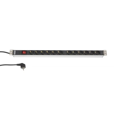 Hyperline SHT-12SH-S-2.5EU Блок розеток, вертикальный, 12 розеток Schuko, выключатель с подсветкой, кабель питания 2.5м (3х1.5мм2) с вилкой Schuko 16A, 250В, 700x44.4x44.4 мм (ДхШхВ), копрус алюминий Hyperline SHT-12SH-S-2.5EU Блок розеток, вертикальный, 12 розеток Schuko, выключатель с подсветкой, кабель питания 2.5м (3х1.5мм2) с вилкой Schuko 16A, 250В, 700x44.4x44.4 мм (ДхШхВ), копрус алюминий