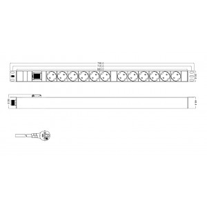 Hyperline SHT-12SH-S-2.5EU Блок розеток, вертикальный, 12 розеток Schuko, выключатель с подсветкой, кабель питания 2.5м (3х1.5мм2) с вилкой Schuko 16A, 250В, 700x44.4x44.4 мм (ДхШхВ), копрус алюминий Hyperline SHT-12SH-S-2.5EU Блок розеток, вертикальный, 12 розеток Schuko, выключатель с подсветкой, кабель питания 2.5м (3х1.5мм2) с вилкой Schuko 16A, 250В, 700x44.4x44.4 мм (ДхШхВ), копрус алюминий