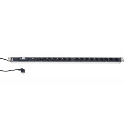 Hyperline SHT-15SH-1IEC-SF-2.5EU Блок розеток, вертикальный, 15 розеток Schuko, 1 розетка IEC320 C13, выкл. с подсветкой, защита от перенапр. (сменн. блок), кабель питания 2.5м (3х1.5мм2) с вилкой Schuko 16A, 250В, 990x44.4x44.4мм (ДхШхВ), копрус алюминий Hyperline SHT-15SH-1IEC-SF-2.5EU Блок розеток, вертикальный, 15 розеток Schuko, 1 розетка IEC320 C13, выкл. с подсветкой, защита от перенапр. (сменн. блок), кабель питания 2.5м (3х1.5мм2) с вилкой Schuko 16A, 250В, 990x44.4x44.4мм (ДхШхВ), копрус алюминий