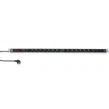 Hyperline SHT-15SH-3IEC-SF-2.5EU Блок розеток, вертикальный, 15 розеток Schuko, 3 розетки IEC320 C13, выкл. с подсветкой, защита от перенапр.я (сменн. блок), кабель питания 2.5м(3х1.5мм2) с вилкой Schuko 16A, 250В, 1062x44.4x44.4мм(ДхШхВ), копрус алюминий