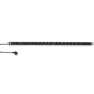 Hyperline SHT-15SH-3IEC-SF-2.5EU Блок розеток, вертикальный, 15 розеток Schuko, 3 розетки IEC320 C13, выкл. с подсветкой, защита от перенапр.я (сменн. блок), кабель питания 2.5м(3х1.5мм2) с вилкой Schuko 16A, 250В, 1062x44.4x44.4мм(ДхШхВ), копрус алюминий Hyperline SHT-15SH-3IEC-SF-2.5EU Блок розеток, вертикальный, 15 розеток Schuko, 3 розетки IEC320 C13, выкл. с подсветкой, защита от перенапр.я (сменн. блок), кабель питания 2.5м(3х1.5мм2) с вилкой Schuko 16A, 250В, 1062x44.4x44.4мм(ДхШхВ), копрус алюминий