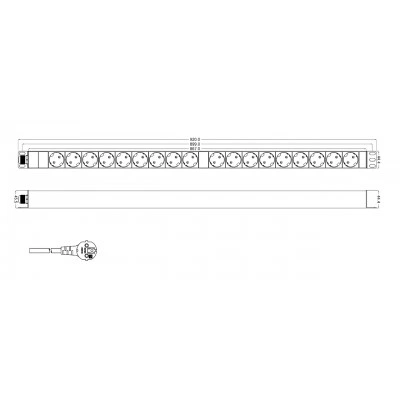 Hyperline SHT-18SH-2.5EU Блок розеток, вертикальный, 18 розеток Schuko, кабель питания 2.5м (3х1.5мм2) с вилкой Schuko 16A, 250В, 945x44.4x44.4мм (ДхШхВ), копрус алюминий Hyperline SHT-18SH-2.5EU Блок розеток, вертикальный, 18 розеток Schuko, кабель питания 2.5м (3х1.5мм2) с вилкой Schuko 16A, 250В, 945x44.4x44.4мм (ДхШхВ), копрус алюминий