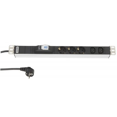 Hyperline SHT19-3SH-2IEC-B-2.5EU Блок розеток для 19 шкафов, горизонтальный, 3 розетки Schuko, 2 розетки IEC320 C13, автоматический выключатель, кабель питания 2.5м (3х1.5мм2) с вилкой Schuko 16A, 250В, 482.6x44.4x44.4мм (ШхГхВ), копрус алюминий Hyperline SHT19-3SH-2IEC-B-2.5EU Блок розеток для 19 шкафов, горизонтальный, 3 розетки Schuko, 2 розетки IEC320 C13, автоматический выключатель, кабель питания 2.5м (3х1.5мм2) с вилкой Schuko 16A, 250В, 482.6x44.4x44.4мм (ШхГхВ), копрус алюминий