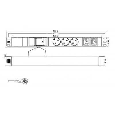 Hyperline SHT19-3SH-2IEC-B-2.5EU Блок розеток для 19 шкафов, горизонтальный, 3 розетки Schuko, 2 розетки IEC320 C13, автоматический выключатель, кабель питания 2.5м (3х1.5мм2) с вилкой Schuko 16A, 250В, 482.6x44.4x44.4мм (ШхГхВ), копрус алюминий Hyperline SHT19-3SH-2IEC-B-2.5EU Блок розеток для 19 шкафов, горизонтальный, 3 розетки Schuko, 2 розетки IEC320 C13, автоматический выключатель, кабель питания 2.5м (3х1.5мм2) с вилкой Schuko 16A, 250В, 482.6x44.4x44.4мм (ШхГхВ), копрус алюминий