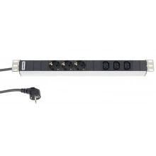 Hyperline SHT19-3SH-3IEC-2.5EU Блок розеток для 19 шкафов, горизонтальный, 3 розетки Schuko, 3 розетки IEC320 C13, кабель питания 2.5м (3х1.5мм2) с вилкой Schuko 16A, 250В, 482.6x44.4x44.4мм (ШхГхВ), копрус алюминий