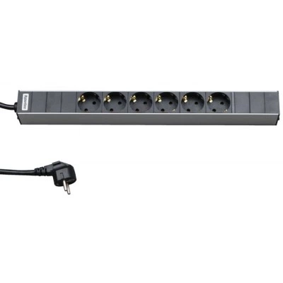 Hyperline SHT19-6SH-2.5EU Блок розеток для 19 шкафов, горизонтальный, 6 розеток Schuko, кабель питания 2.5м (3х1.5мм2) с вилкой Schuko 16A, 250В, 482.6x44.4x44.4мм (ШхГхВ), корпус алюминий Hyperline SHT19-6SH-2.5EU Блок розеток для 19 шкафов, горизонтальный, 6 розеток Schuko, кабель питания 2.5м (3х1.5мм2) с вилкой Schuko 16A, 250В, 482.6x44.4x44.4мм (ШхГхВ), корпус алюминий