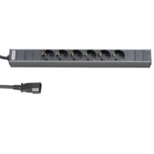 Hyperline SHT19-6SH-2.5IEC Блок розеток для 19 шкафов, горизонтальный, 6 розеток Schuko, кабель питания 2.5м (3х1.0мм2) с вилкой IEC320 C14 10A, 250В, 482.6x44.4x44.4мм (ШхГхВ), корпус алюминий