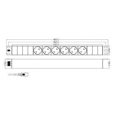 Hyperline SHT19-6SH-2.5IEC Блок розеток для 19 шкафов, горизонтальный, 6 розеток Schuko, кабель питания 2.5м (3х1.0мм2) с вилкой IEC320 C14 10A, 250В, 482.6x44.4x44.4мм (ШхГхВ), корпус алюминий Hyperline SHT19-6SH-2.5IEC Блок розеток для 19 шкафов, горизонтальный, 6 розеток Schuko, кабель питания 2.5м (3х1.0мм2) с вилкой IEC320 C14 10A, 250В, 482.6x44.4x44.4мм (ШхГхВ), корпус алюминий
