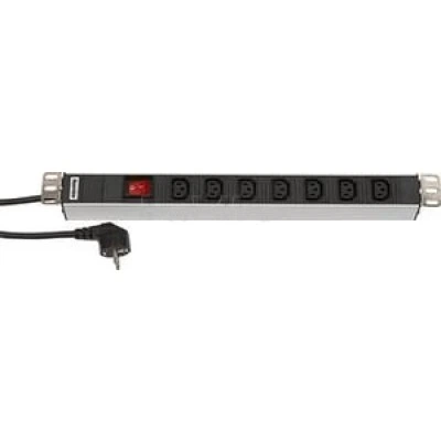 Hyperline SHT19-7IEC-S-2.5EU Блок розеток для 19 шкафов, горизонтальный, 7 розеток IEC320 C13, выключатель с подсветкой, кабель питания 2.5м (3х1.5мм2) с вилкой Schuko 16A, 250В, 482.6x44.4x44.4мм (ШхГхВ), корпус алюминий Hyperline SHT19-7IEC-S-2.5EU Блок розеток для 19 шкафов, горизонтальный, 7 розеток IEC320 C13, выключатель с подсветкой, кабель питания 2.5м (3х1.5мм2) с вилкой Schuko 16A, 250В, 482.6x44.4x44.4мм (ШхГхВ), корпус алюминий