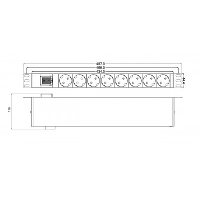 Hyperline SHT19-8SH-S-IEC Блок розеток для 19 шкафов, горизонтальный, 8 розеток Schuko, выкл. с подсветкой, вх. разъем IEC320 C14 10А, 250В, каб. пит. С13-С14 3м (3х1.0мм2) с вилкой IEC320 C14 в компл., 482.6x116.0x44.4мм (ШхГхВ), корпус алюминий, черный Hyperline SHT19-8SH-S-IEC Блок розеток для 19 шкафов, горизонтальный, 8 розеток Schuko, выкл. с подсветкой, вх. разъем IEC320 C14 10А, 250В, каб. пит. С13-С14 3м (3х1.0мм2) с вилкой IEC320 C14 в компл., 482.6x116.0x44.4мм (ШхГхВ), корпус алюминий, черный
