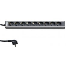 Hyperline SHT19-9SH-2.5EU Блок розеток для 19 шкафов, горизонтальный, 9 розеток Schuko, кабель питания 2.5м (3х1.5мм2) с вилкой Schuko 16A, 250В, 482.6x44.4x44.4мм (ШхГхВ), корпус алюминий
