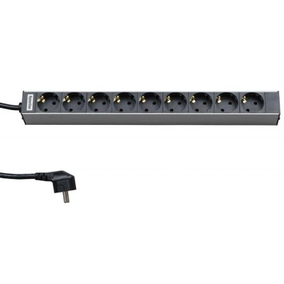 Hyperline SHT19-9SH-2.5EU Блок розеток для 19 шкафов, горизонтальный, 9 розеток Schuko, кабель питания 2.5м (3х1.5мм2) с вилкой Schuko 16A, 250В, 482.6x44.4x44.4мм (ШхГхВ), корпус алюминий Hyperline SHT19-9SH-2.5EU Блок розеток для 19 шкафов, горизонтальный, 9 розеток Schuko, кабель питания 2.5м (3х1.5мм2) с вилкой Schuko 16A, 250В, 482.6x44.4x44.4мм (ШхГхВ), корпус алюминий