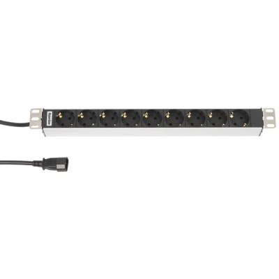 Hyperline SHT19-9SH-2.5IEC Блок розеток для 19 шкафов, горизонтальный, 9 розеток Schuko, 10A, кабель питания 2.5м (3х1.5мм2) с вилкой IEC320 C14 10A, 250В, 482.6x44.4x44.4мм (ШхГхВ), корпус алюминий Hyperline SHT19-9SH-2.5IEC Блок розеток для 19 шкафов, горизонтальный, 9 розеток Schuko, 10A, кабель питания 2.5м (3х1.5мм2) с вилкой IEC320 C14 10A, 250В, 482.6x44.4x44.4мм (ШхГхВ), корпус алюминий