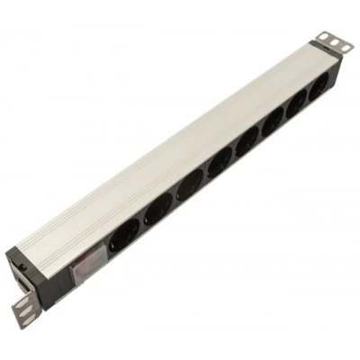 Hyperline SHZ19-8SH-S-IEC Блок розеток для 19 шкафов, горизонтальный, 8 розеток Schuko, выключатель с подсветкой, без кабеля питания, входной разъем IEC320 C14 10А, 250В, 482.6x116.0x44.4мм (ШхГхВ), корпус алюминий Hyperline SHZ19-8SH-S-IEC Блок розеток для 19 шкафов, горизонтальный, 8 розеток Schuko, выключатель с подсветкой, без кабеля питания, входной разъем IEC320 C14 10А, 250В, 482.6x116.0x44.4мм (ШхГхВ), корпус алюминий