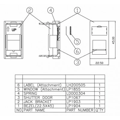 Hyperline SIP2-1K-M45-22.5 Вставка 45x22,5 (аналог Mosaic) для 1 модуля формата Keystone Jack, со шторкой Hyperline SIP2-1K-M45-22.5 Вставка 45x22,5 (аналог Mosaic) для 1 модуля формата Keystone Jack, со шторкой