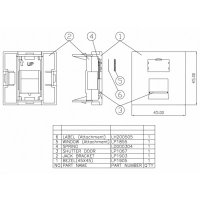 Hyperline SIP2-1K-M45-45 Вставка 45x45 (аналог Mosaic) для 1 модуля формата Keystone Jack, со шторкой Hyperline SIP2-1K-M45-45 Вставка 45x45 (аналог Mosaic) для 1 модуля формата Keystone Jack, со шторкой