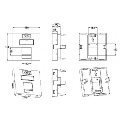 Hyperline SIP3-1K-M45-45 Вставка 45x45 (аналог Mosaic) для 1 модуля Keystone Jack, со шторкой Hyperline SIP3-1K-M45-45 Вставка 45x45 (аналог Mosaic) для 1 модуля Keystone Jack, со шторкой