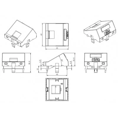 Hyperline SIP3A-1K-M45-45 Вставка угловая 45x45 (аналог Mosaic) для 1 модуля Кeystone Jack, со шторками Hyperline SIP3A-1K-M45-45 Вставка угловая 45x45 (аналог Mosaic) для 1 модуля Кeystone Jack, со шторками