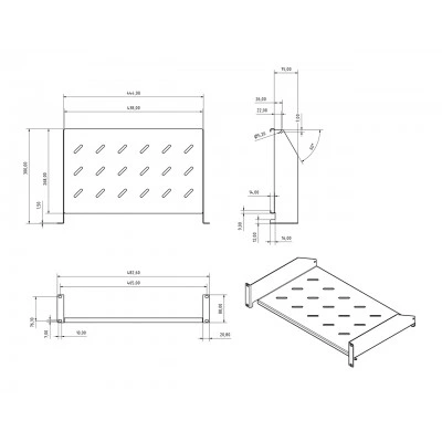 Hyperline TAL3-2U-300-RAL7035 Полка угловая с перфорацией 19, 2U, ширина 440 мм, глубина 300 мм, цвет серый (RAL 7035) Hyperline TAL3-2U-300-RAL7035 Полка угловая с перфорацией 19, 2U, ширина 440 мм, глубина 300 мм, цвет серый (RAL 7035)