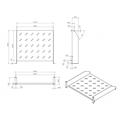 Hyperline TAL3-2U-400-RAL7035 Полка угловая с перфорацией 19, 2U, ширина 440 мм, глубина 400 мм, цвет серый (RAL 7035) Hyperline TAL3-2U-400-RAL7035 Полка угловая с перфорацией 19, 2U, ширина 440 мм, глубина 400 мм, цвет серый (RAL 7035)