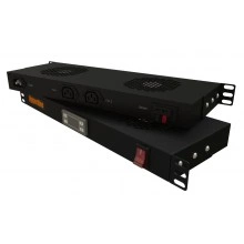 Hyperline TRFA-MICR-2F-RAL9004 Модуль вентиляторный 19, 1U, глубиной 170мм, с термостатом и 2-мя вентиляторами, номинальная мощность 35.20 Вт, датчик температуры, кабель питания C13-Schuko 1.8м, цвет черный (RAL 9004)