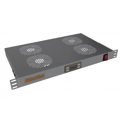 Hyperline TRFA-MICR-4F-RAL7035 Модуль вентиляторный 19, 1U, глубиной 290мм, с термостатом и 4-я вентиляторами, номинальная мощность 70.40 Вт, датчик температуры, кабель питания C13-Schuko 1.8м, цвет серый (RAL 7035)