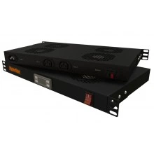 Hyperline TRFA-MICR-4F-RAL9004 Модуль вентиляторный 19, 1U, глубиной 290мм, с термостатом и 4-я вентиляторами, номинальная мощность 70.40 Вт, датчик температуры, кабель питания C13-Schuko 1.8м, цвет черный (RAL 9004)