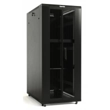 Hyperline TTB-1866-DD-RAL9004 Шкаф напольный 19-дюймовый, 18U, 988x600х600 мм (ВхШхГ), передняя и задняя распашные перфорированные двери (75%), ручка с замком, крыша нового типа, цвет черный (RAL 9004) (разобранный)