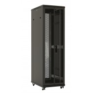 Hyperline TTB-2786-AS-RAL9004 Шкаф напольный 19-дюймовый, 27U, 1388x800х600 мм (ВхШхГ), передняя стеклянная дверь со стальными перфорированными боковинами, задняя дверь сплошная, ручка с замком, крыша нового типа, цвет черный (RAL 9004) (разобранный)