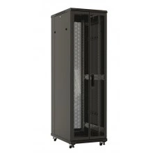 Hyperline TTB-2786-AS-RAL9004 Шкаф напольный 19-дюймовый, 27U, 1388x800х600 мм (ВхШхГ), передняя стеклянная дверь со стальными перфорированными боковинами, задняя дверь сплошная, ручка с замком, крыша нового типа, цвет черный (RAL 9004) (разобранный)