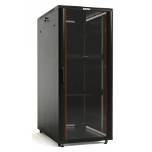 Hyperline TTB-3766-AS-RAL9004 Шкаф напольный 19-дюймовый, 37U, 1833х600х600 мм (ВхШхГ), передняя стеклянная дверь со стальными перфорированными боковинами, задняя дверь сплошная, ручка с замком, крыша нового типа, цвет черный (RAL 9004), (разобранный)