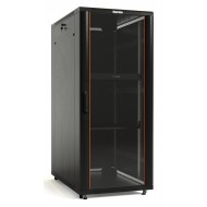 Hyperline TTB-3788-AS-RAL9004 Шкаф напольный 19-дюймовый, 37U, 1833х800х800 мм (ВхШхГ), передняя дверь стеклянная, задняя дверь сплошная, ручка с замком, 2 вертикальных кабельных организатора, цвет черный (RAL 9004) (разобранный)