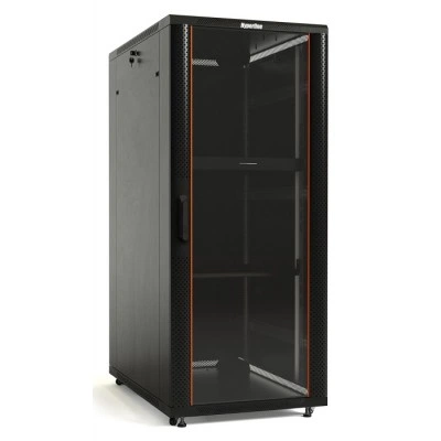 Hyperline TTB-3788-AS-RAL9004 Шкаф напольный 19-дюймовый, 37U, 1833х800х800 мм (ВхШхГ), передняя дверь стеклянная, задняя дверь сплошная, ручка с замком, 2 вертикальных кабельных организатора, цвет черный (RAL 9004) (разобранный)