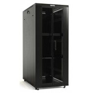 Hyperline TTB-3788-DD-RAL9004 Шкаф напольный 19-дюймовый, 37U, 1833x800х800 мм (ВхШхГ), передняя и задняя распашные перфорированные двери (75%), ручка с замком, 2 вертикальных кабельных организатора, крыша нового типа, цвет черный (RAL 9004) (разобранный)