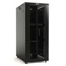 Hyperline TTB-4286-DD-RAL9004 Шкаф напольный 19-дюймовый, 42U, 2055x800х600 мм (ВхШхГ), передняя и задняя распашные перфорированные двери (75%), ручка с замком, 2 вертикальных кабельных организатора, крыша нового типа, цвет черный (RAL 9004) (разобранный)