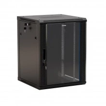 Hyperline TWB-2245-GP-RAL9004 Шкаф настенный 19-дюймовый (19), 22U, 1086x600х450мм, стеклянная дверь с перфорацией по бокам, ручка с замком, цвет черный (RAL 9004) (разобранный)