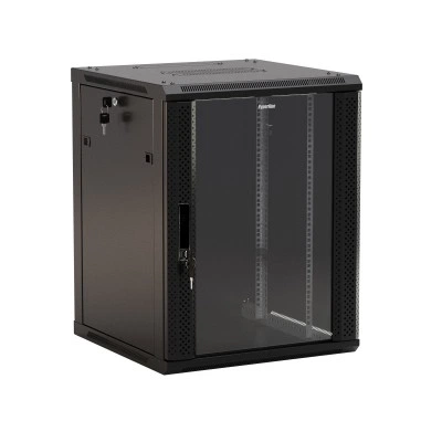 Hyperline TWB-FC-1245-GP-RAL9004 Шкаф настенный 19-дюймовый (19), 12U, 662x600х450мм, стеклянная дверь с перфорацией по бокам, ручка с замком, с возможностью установки на ножки (в комплекте), цвет черный (RAL 9004) (разобранный) Hyperline TWB-FC-1245-GP-RAL9004 Шкаф настенный 19-дюймовый (19), 12U, 662x600х450мм, стеклянная дверь с перфорацией по бокам, ручка с замком, с возможностью установки на ножки (в комплекте), цвет черный (RAL 9004) (разобранный)
