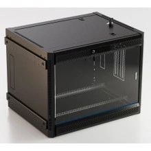 Hyperline TWB-FC-1266-GP-RAL9004 Шкаф настенный 19-дюймовый (19), 12U, 662x600х600мм, стеклянная дверь с перфорацией по бокам, ручка с замком, с возможностью установки на ножки (в комплекте), цвет черный (RAL 9004) (разобранный)
