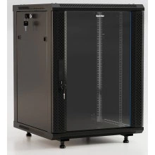 Hyperline TWB-FC-1545-GP-RAL9004 Шкаф настенный 19-дюймовый (19), 15U, 787x600х450мм, стеклянная дверь с перфорацией по бокам, ручка с замком, с возможностью установки на ножки (в комплекте), цвет черный (RAL 9004) (разобранный)