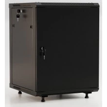 Hyperline TWB-FC-1845-SR-RAL9004 Шкаф настенный 19-дюймовый (19), 18U, 920x600х450мм, металлическая передняя дверь с замком, две боковые панели, с возможностью установки на ножки (в комплекте), цвет черный (RAL 9004) (разобранный)