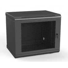 Hyperline TWL-1245-SD-RAL9005 Шкаф настенный 19-дюймовый (19), 12U, 650x600х450мм, металлическая перфорированная дверь, несъемные стенки, 1 пара профилей, цвет черный (RAL 9005) (собранный)