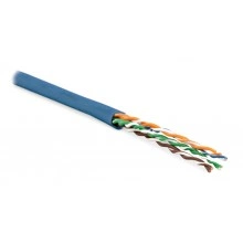 Hyperline UUTP4-C5E-P24-IN-PVC-BL-305 (305 м) Кабель витая пара, неэкранированная U/UTP, категория 5e, 4 пары (24 AWG), многожильный (patсh), PVC, -20°C – +75°C, синий
