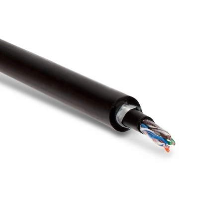 Hyperline UUTP4-C5E-S24-ARM-OUT-PE/PE-BK Кабель витая пара U/UTP, кат. 5e, 4 пары(24 AWG), одножильный (solid), бронир. стальной лентой, внешний, PE, -40°C – +60°C, черный